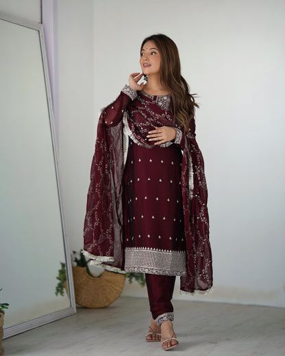 MAROON RANGOLI SILK 3PC KURTA SET
