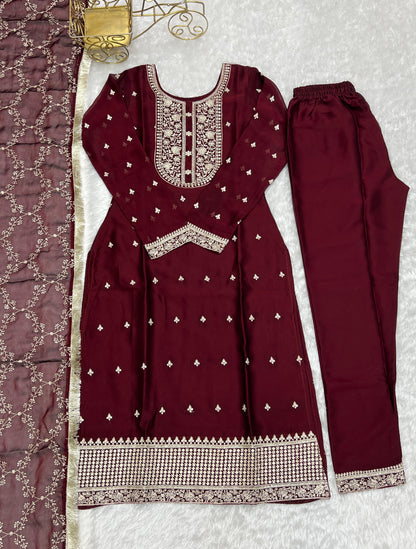 MAROON RANGOLI SILK 3PC KURTA SET