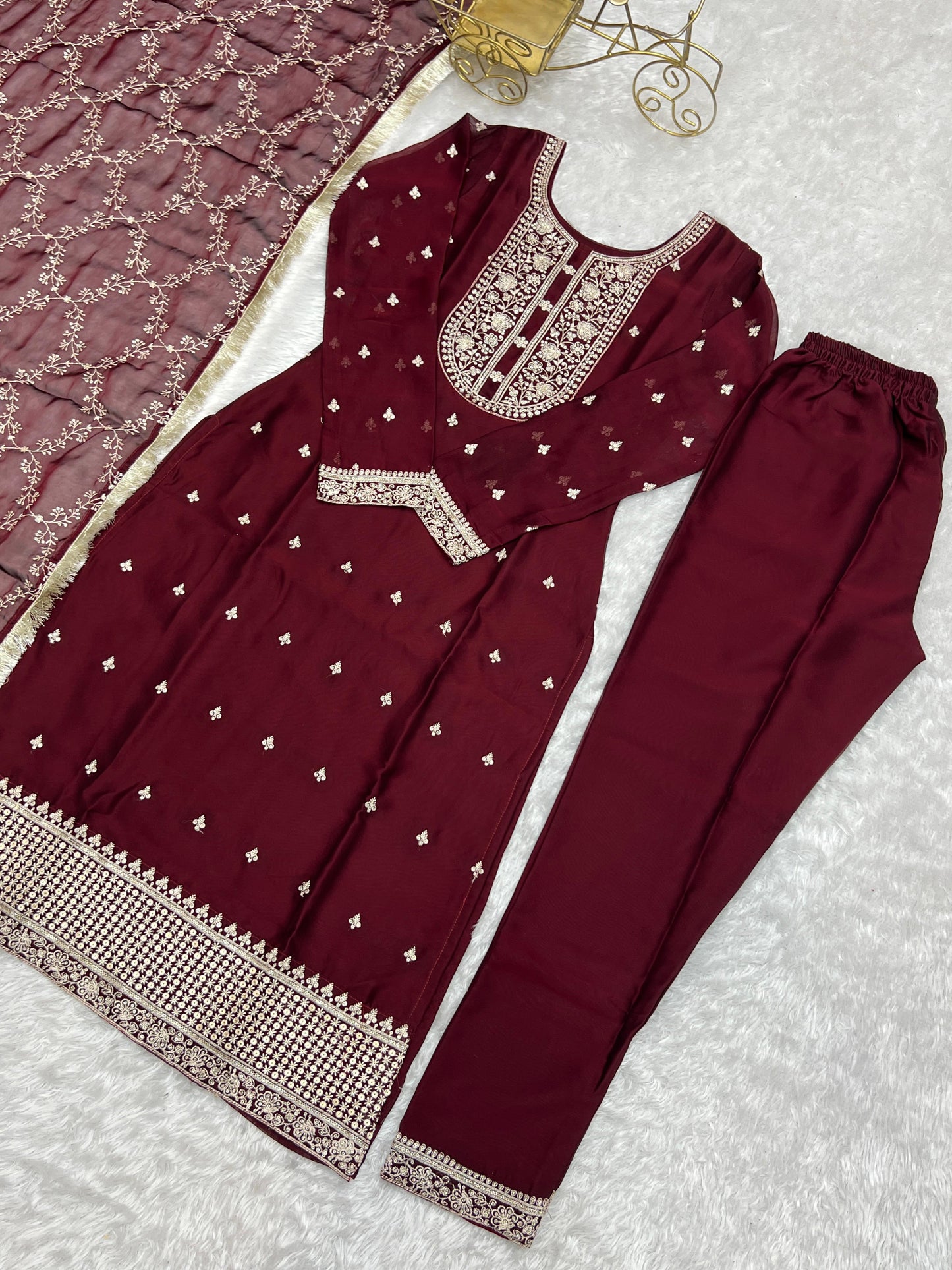 MAROON RANGOLI SILK 3PC KURTA SET