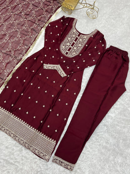 MAROON RANGOLI SILK 3PC KURTA SET