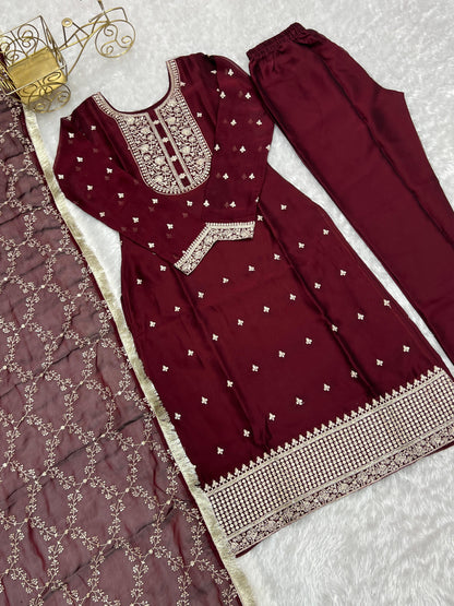 MAROON RANGOLI SILK 3PC KURTA SET