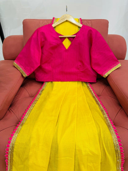 YELLOW MUL COTTON SAREE