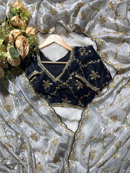 Embroidery & Sequnce Work Jimmy Chu Silk Saree