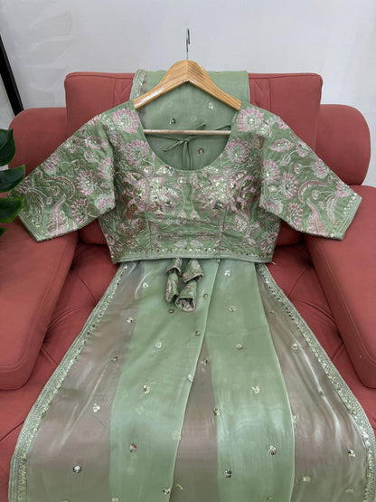 Pista Jimmy Chu Sequnce Work Saree