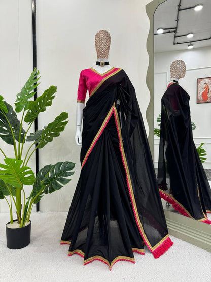 Black &Pink Mul Cotton Saree