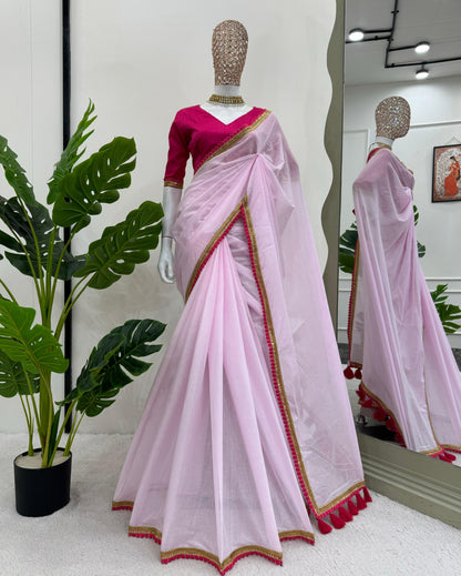 Baby Pink Mul Cotton Saree