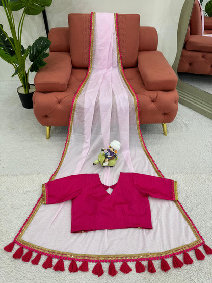 Baby Pink Mul Cotton Saree