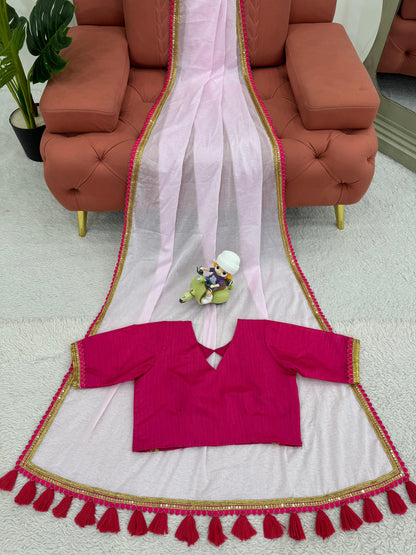Baby Pink Mul Cotton Saree