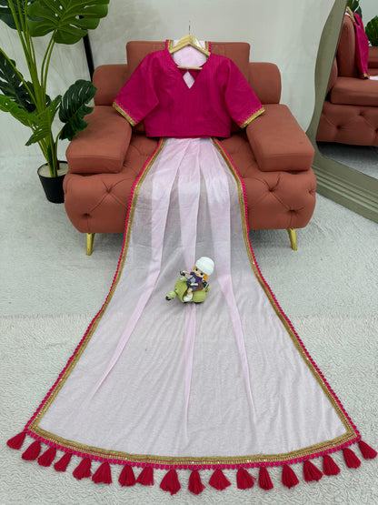 Baby Pink Mul Cotton Saree