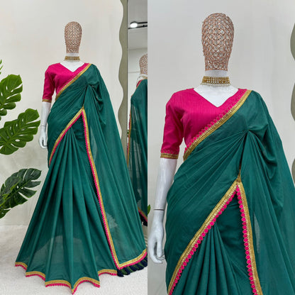 Bottle Green Mul Cotton Saree