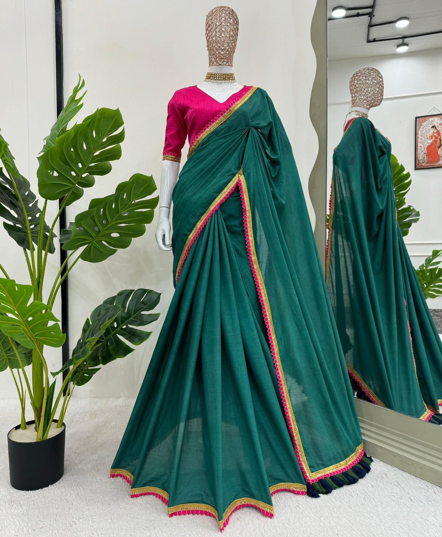 Bottle Green Mul Cotton Saree