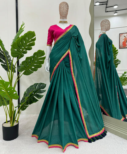Bottle Green Mul Cotton Saree