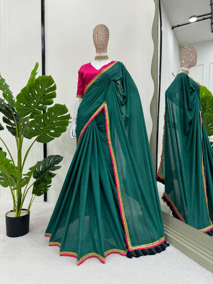 Bottle Green Mul Cotton Saree