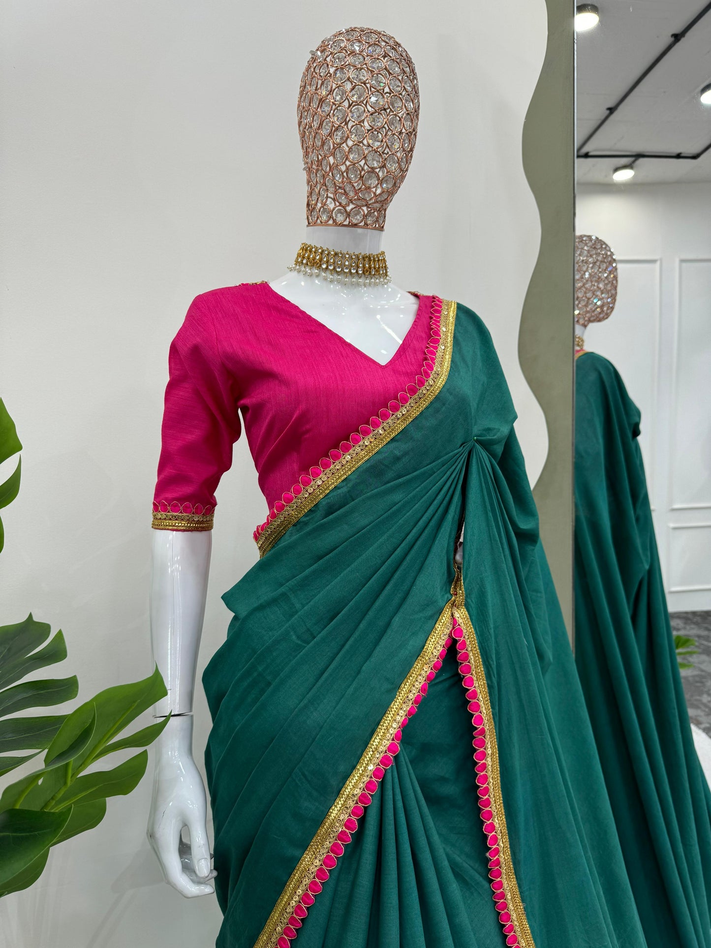 Bottle Green Mul Cotton Saree