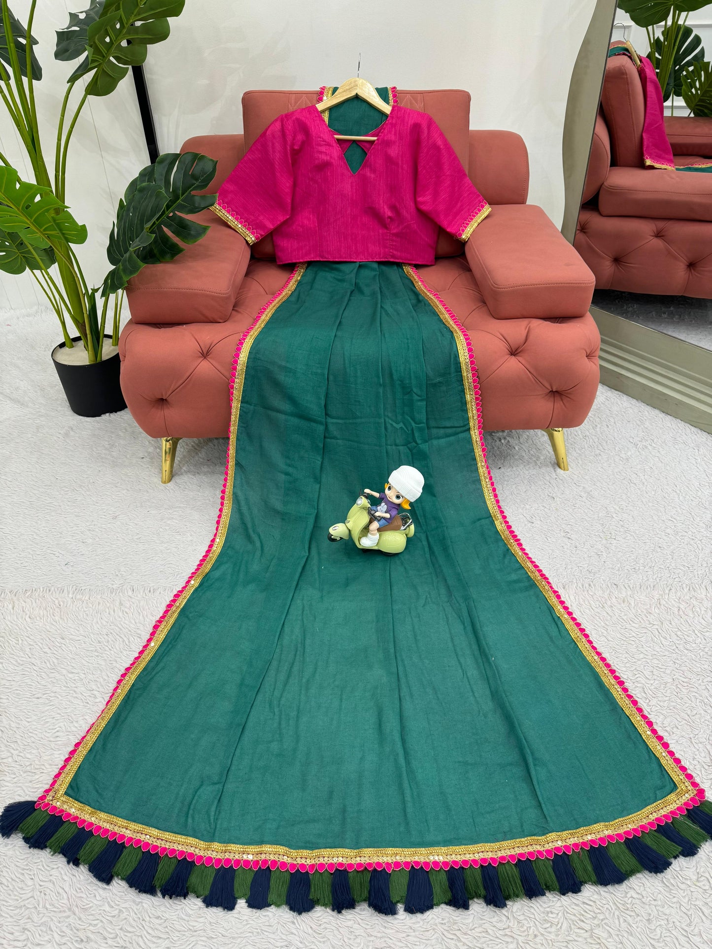 Bottle Green Mul Cotton Saree