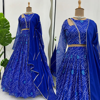 Blue Faux Gorgette Bandhani Print Lehenga