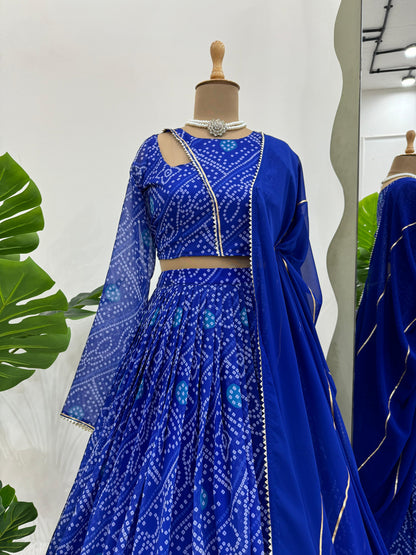 Blue Faux Gorgette Bandhani Print Lehenga