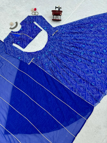 Blue Faux Gorgette Bandhani Print Lehenga