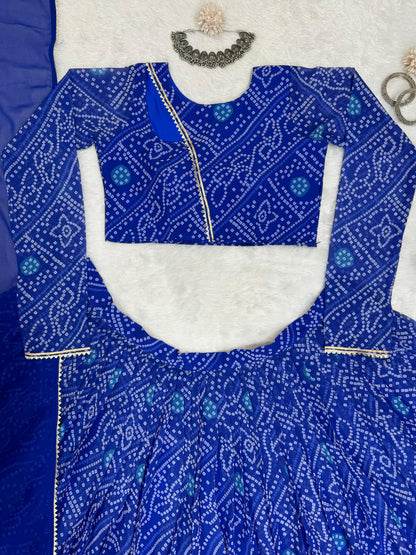 Blue Faux Gorgette Bandhani Print Lehenga