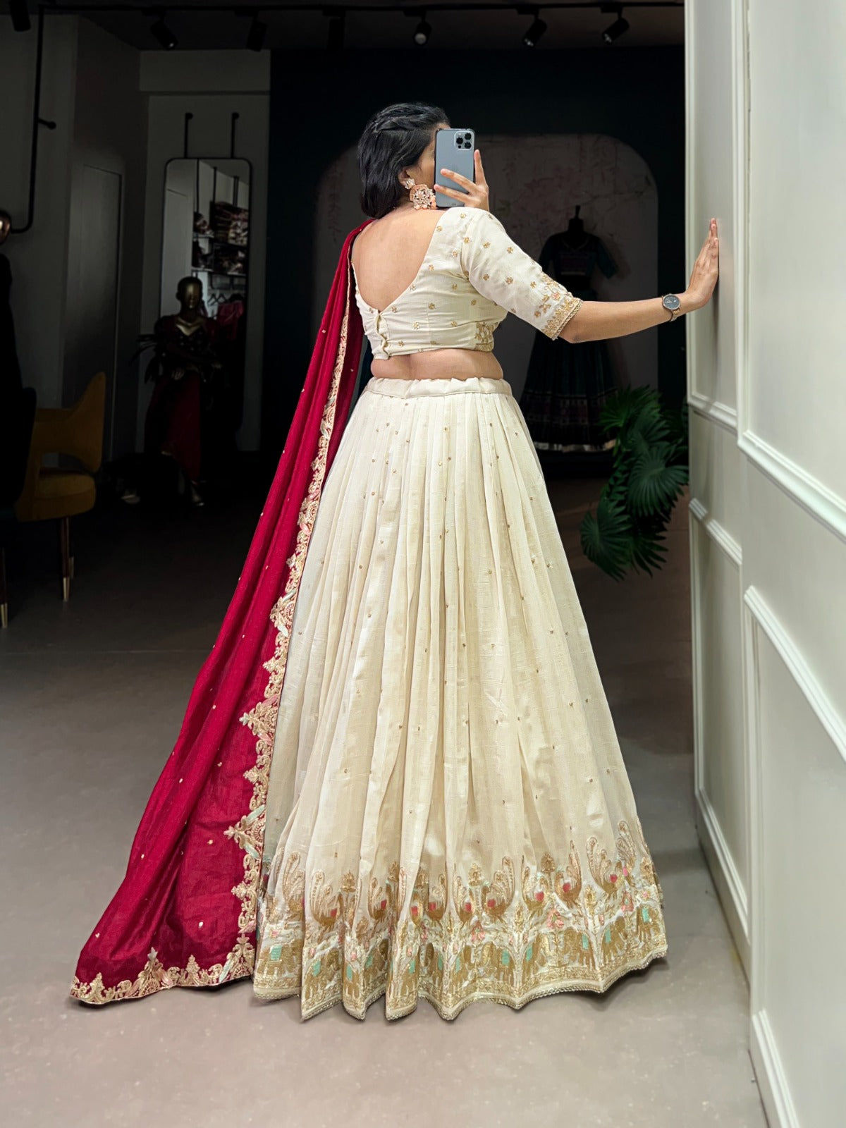 Sequins and Thread Embroidery With  Vichitra Silk Lehenga