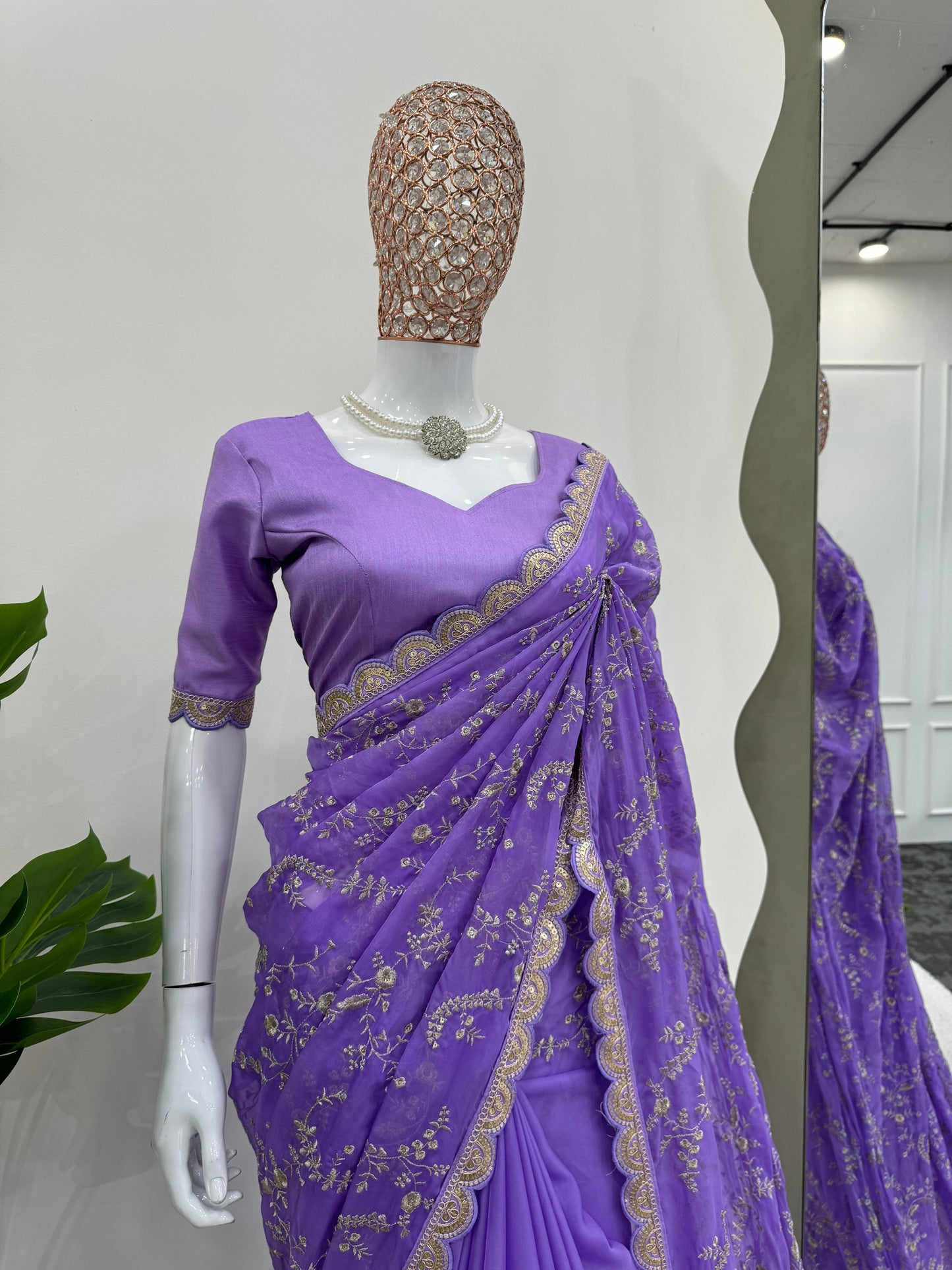 Lavender Heavy  Tibby Silk With Coding Work Saree