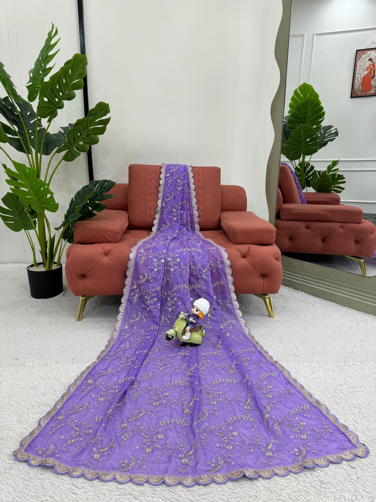 Lavender Heavy  Tibby Silk With Coding Work Saree