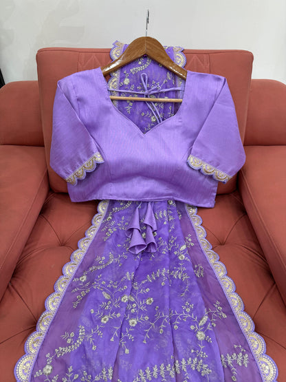 Lavender Heavy  Tibby Silk With Coding Work Saree