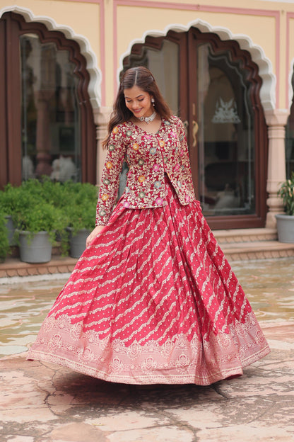 Pure Viscose Jequard With Embroidered Work Lehenga With Top