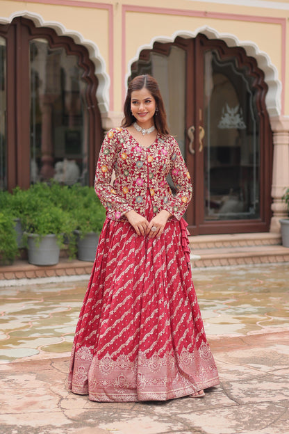 Pure Viscose Jequard With Embroidered Work Lehenga With Top