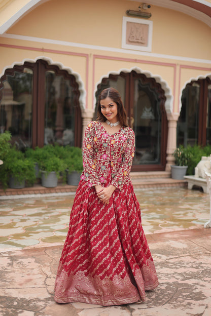 Pure Viscose Jequard With Embroidered Work Lehenga With Top