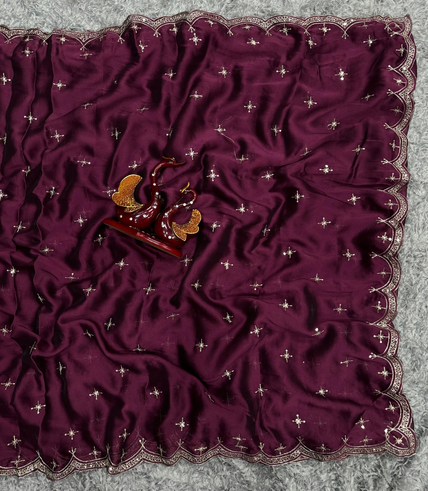 Wine Color Beautiful Blooming Rangoli Silk Saree