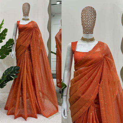 Orange Chimar Tissue Silk Saree