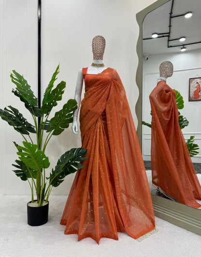 Orange Chimar Tissue Silk Saree