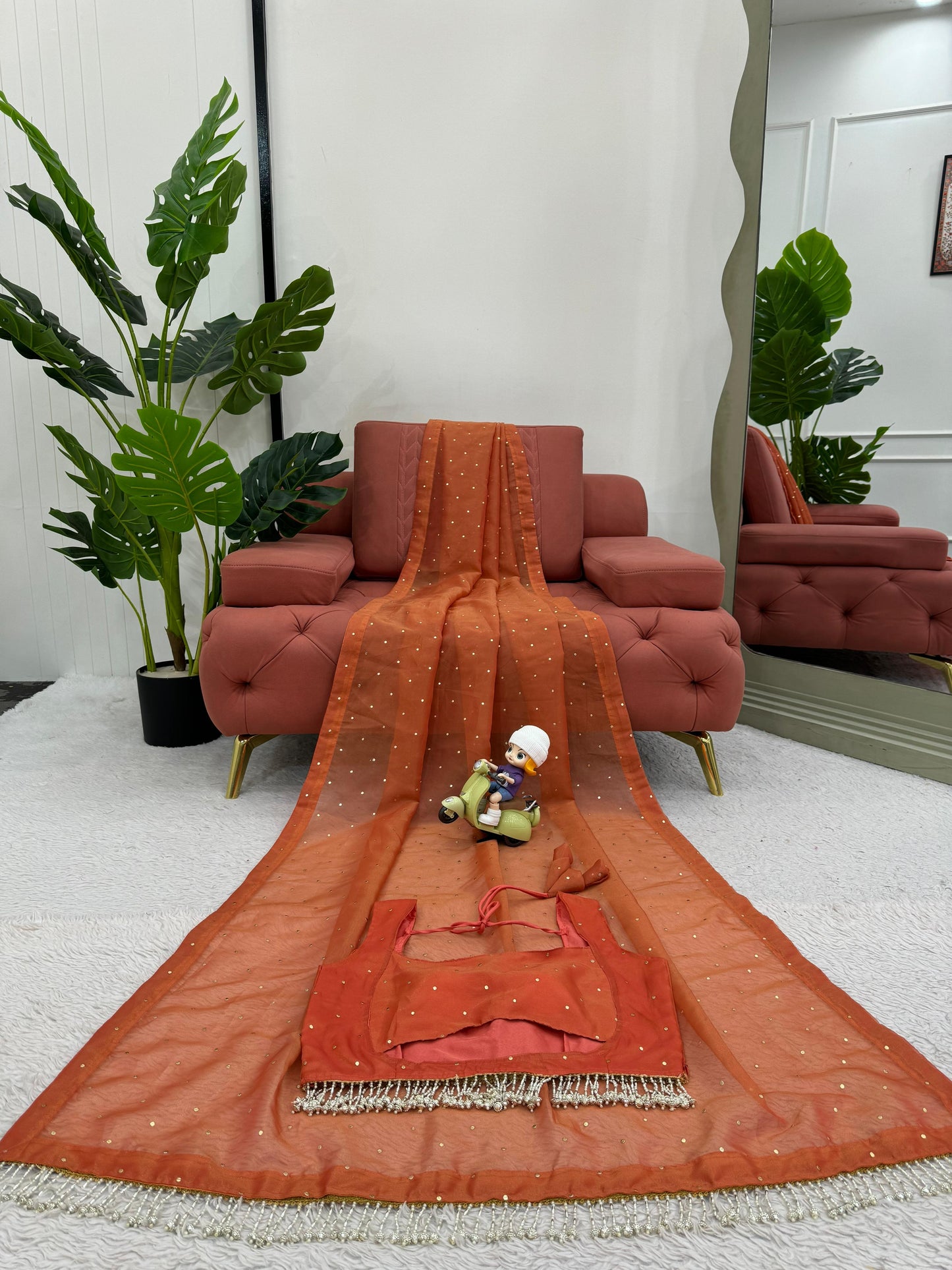 Orange Chimar Tissue Silk Saree