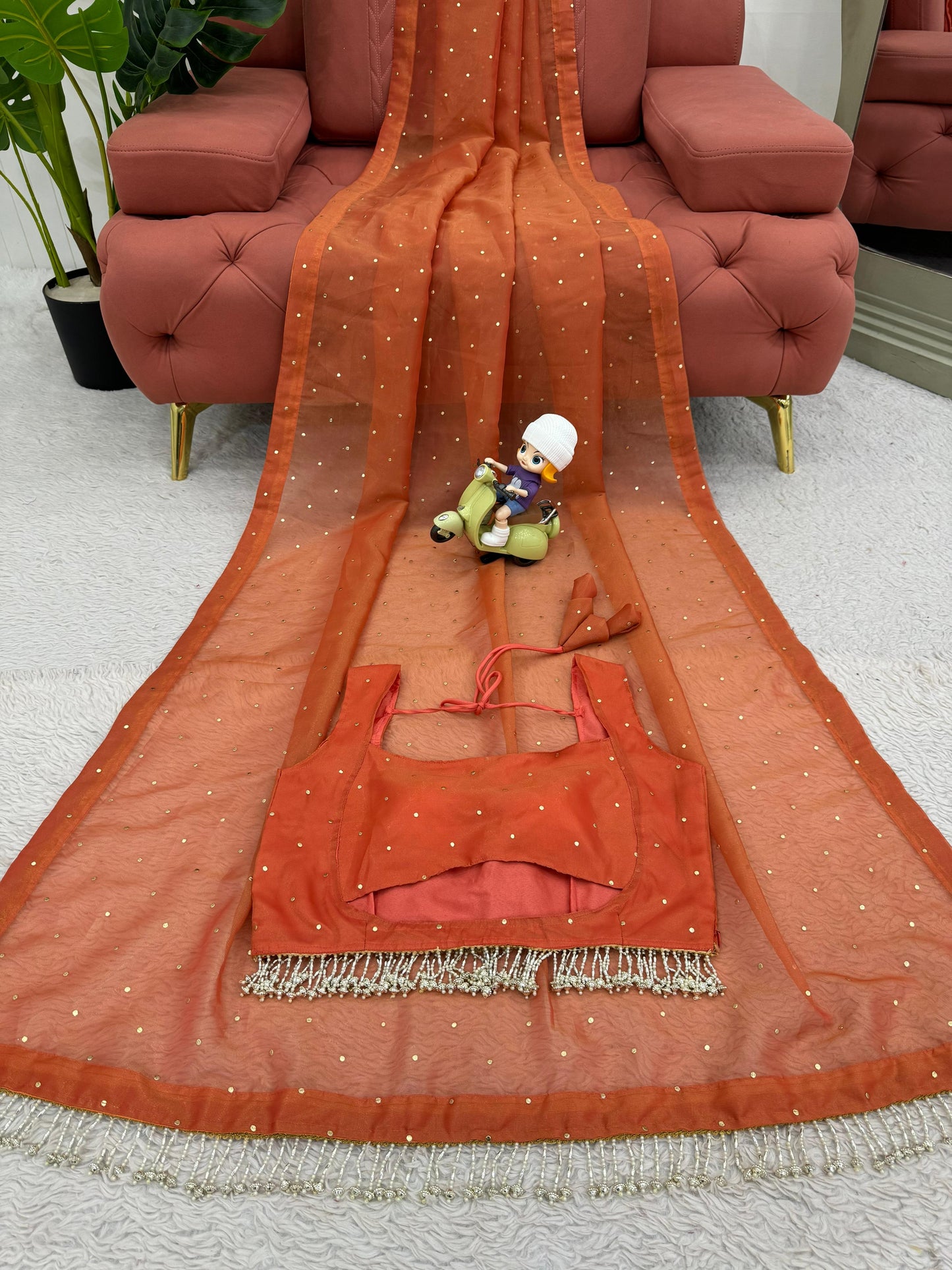 Orange Chimar Tissue Silk Saree