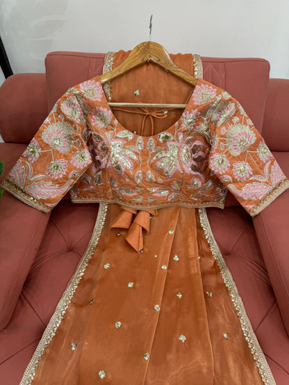 Orange Jimmy Chu Sequins Work Saree