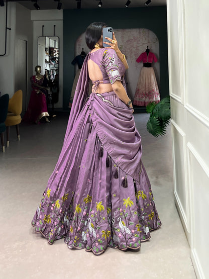 Lavender Vichitra Simmer Sequins Embroidery Work Lehenga