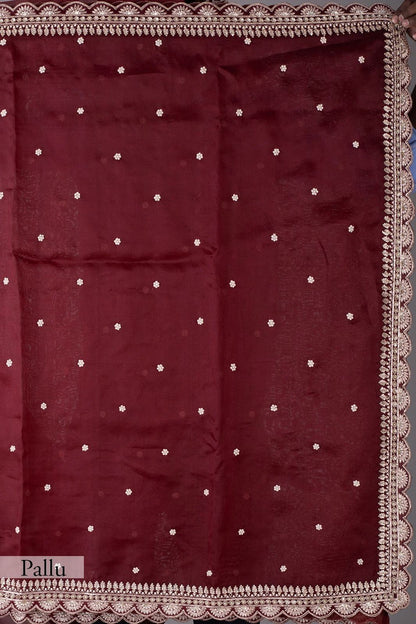 Maroon  Heavy Tibby Silk Sequins Embroidery Saree