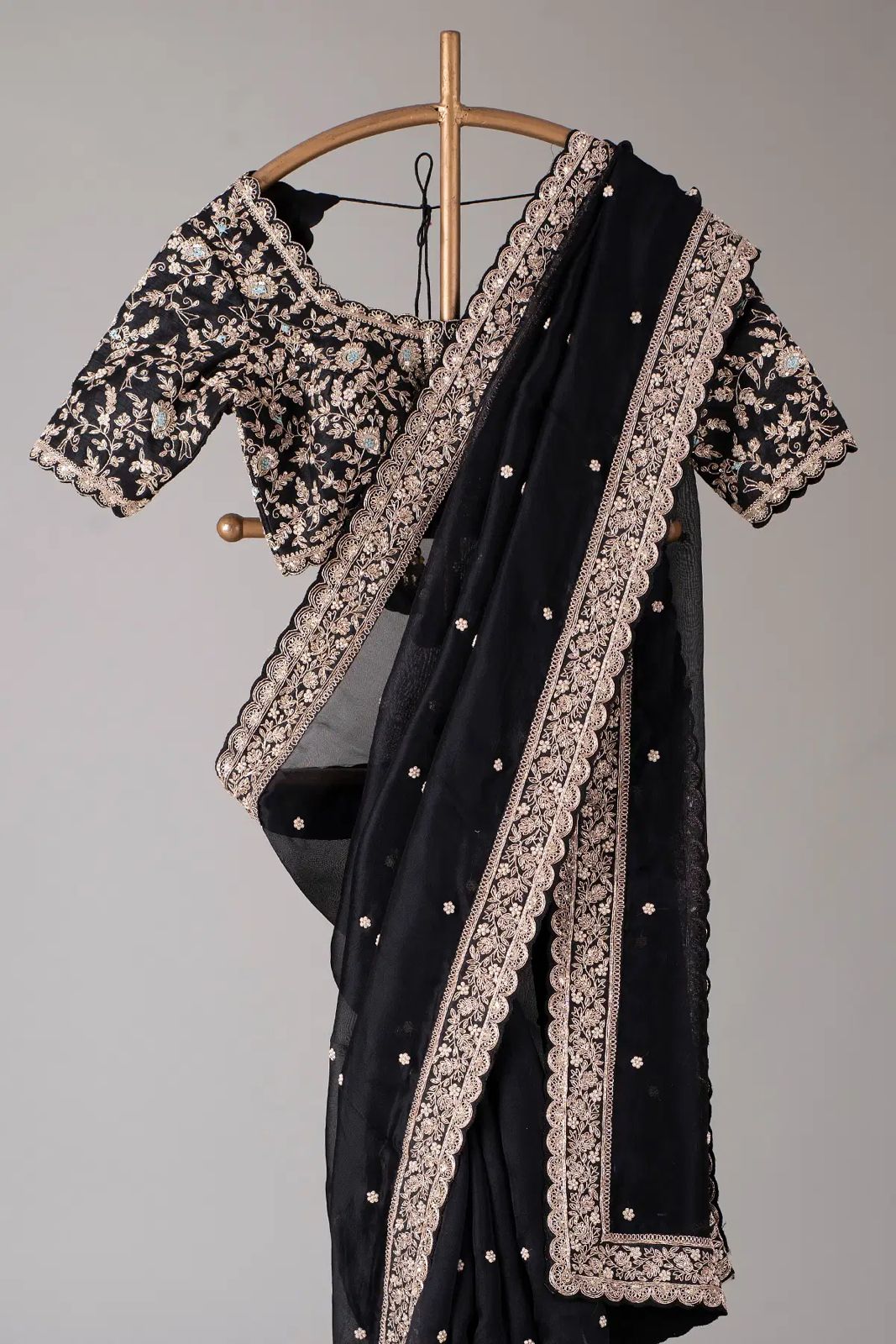 Black Heavy Tibby Silk Sequins Embroidery Saree