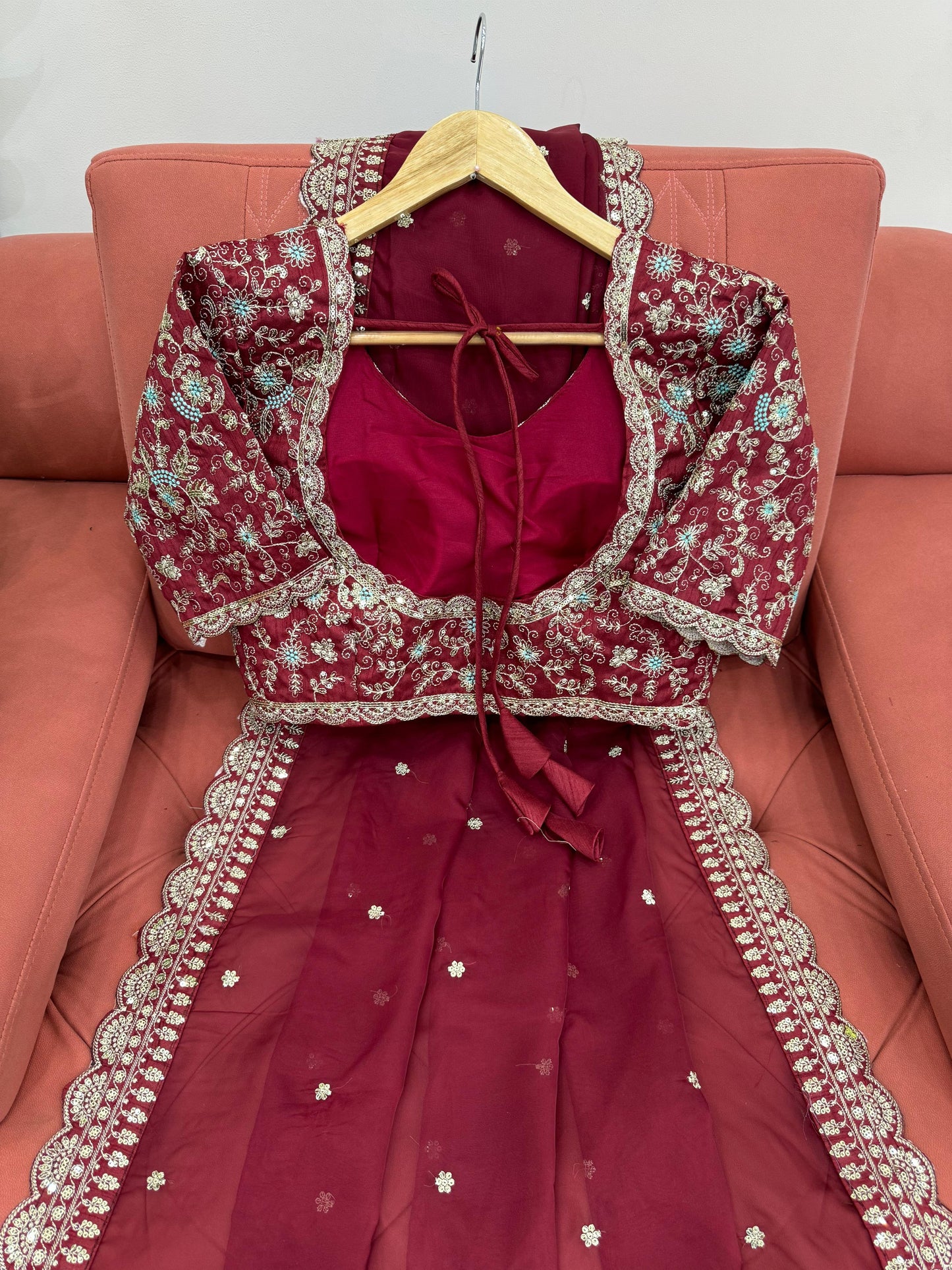 Maroon  Heavy Tibby Silk Sequins Embroidery Saree