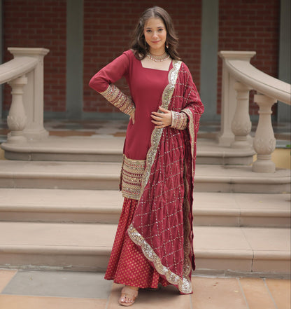 Faux Georgette With Thread Embroidered Work Sharara Suit