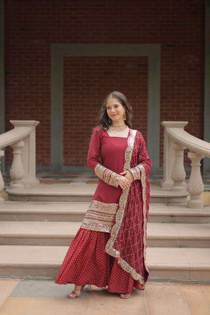 Faux Georgette With Thread Embroidered Work Sharara Suit