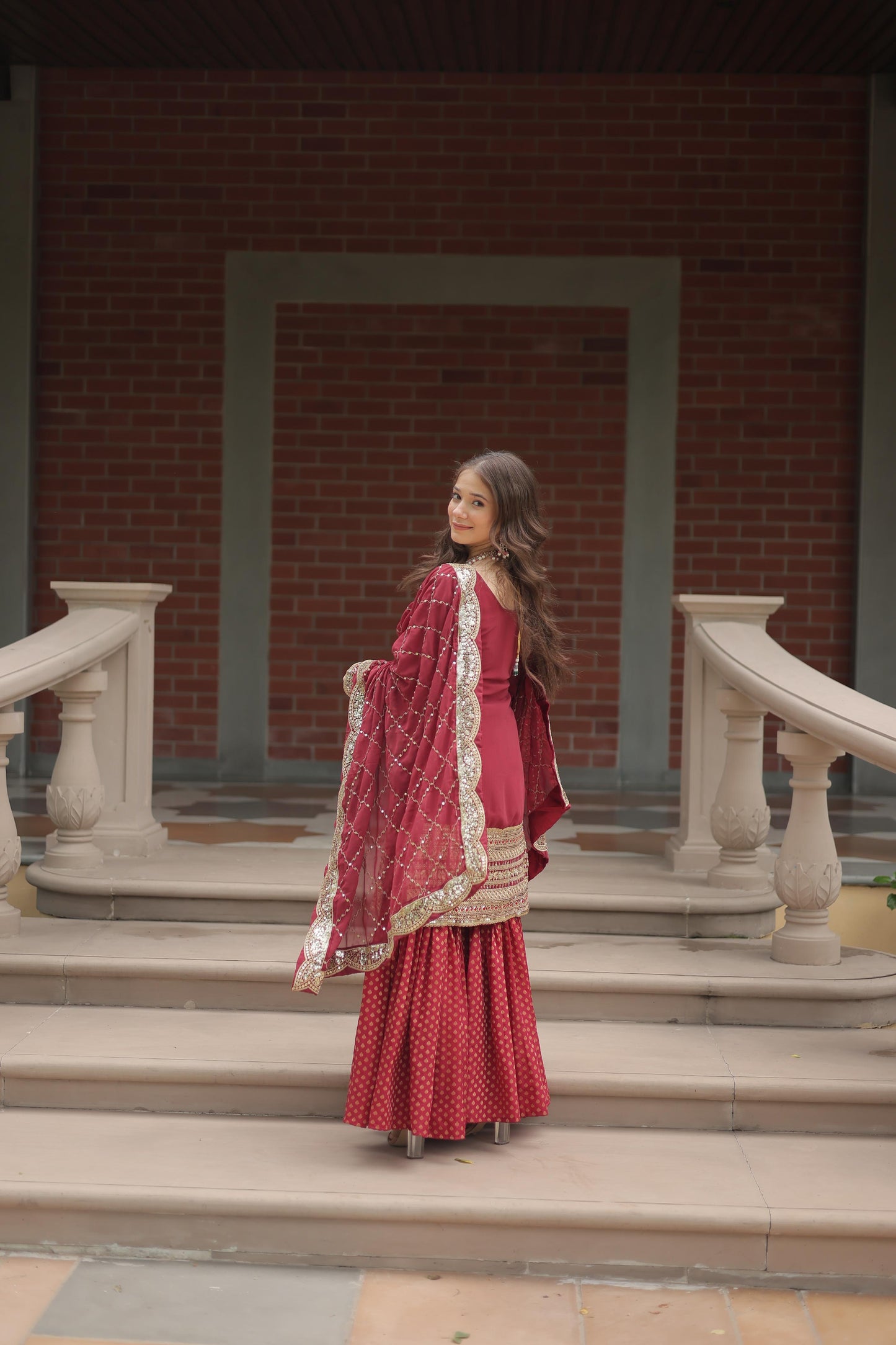 Faux Georgette With Thread Embroidered Work Sharara Suit