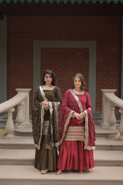 Faux Georgette With Thread Embroidered Work Sharara Suit