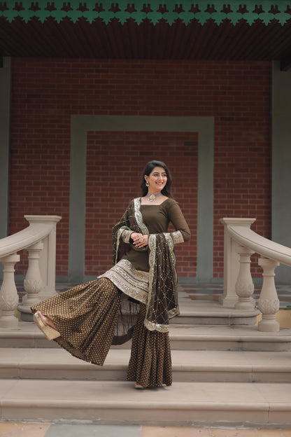 Faux Georgette With Thread Embroidered Work Sharara Suit