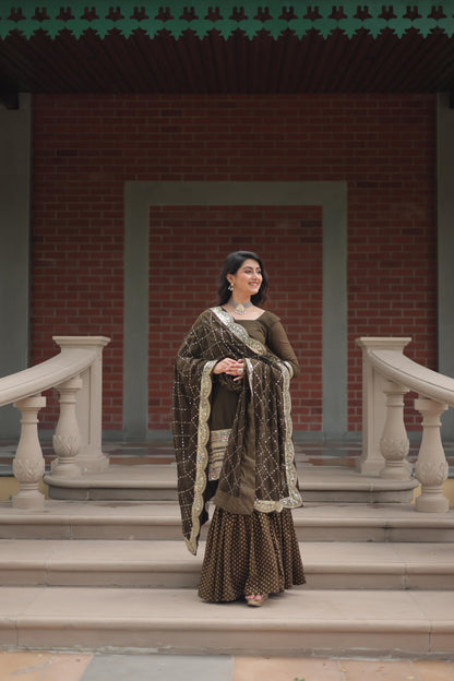 Faux Georgette With Thread Embroidered Work Sharara Suit