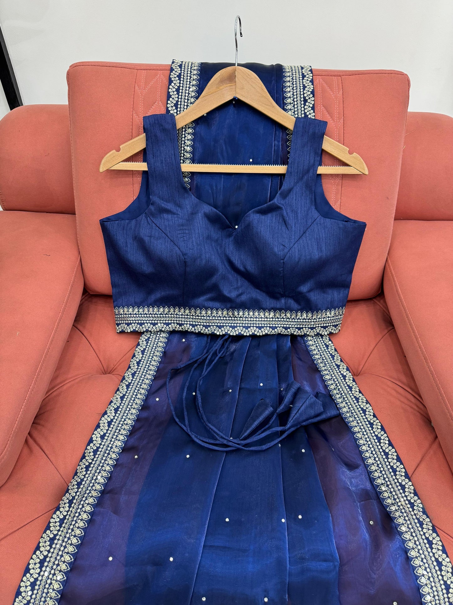 Navy Blue Heavy Organza Silk With LCD Diamonds Saree