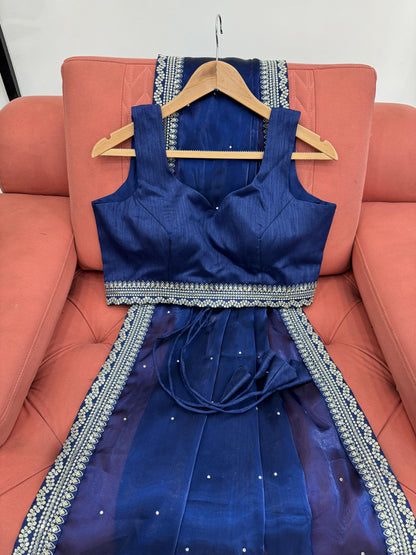 Navy Blue Heavy Organza Silk With LCD Diamonds Saree