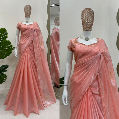 Peach Jimmy Chu Silk Saree