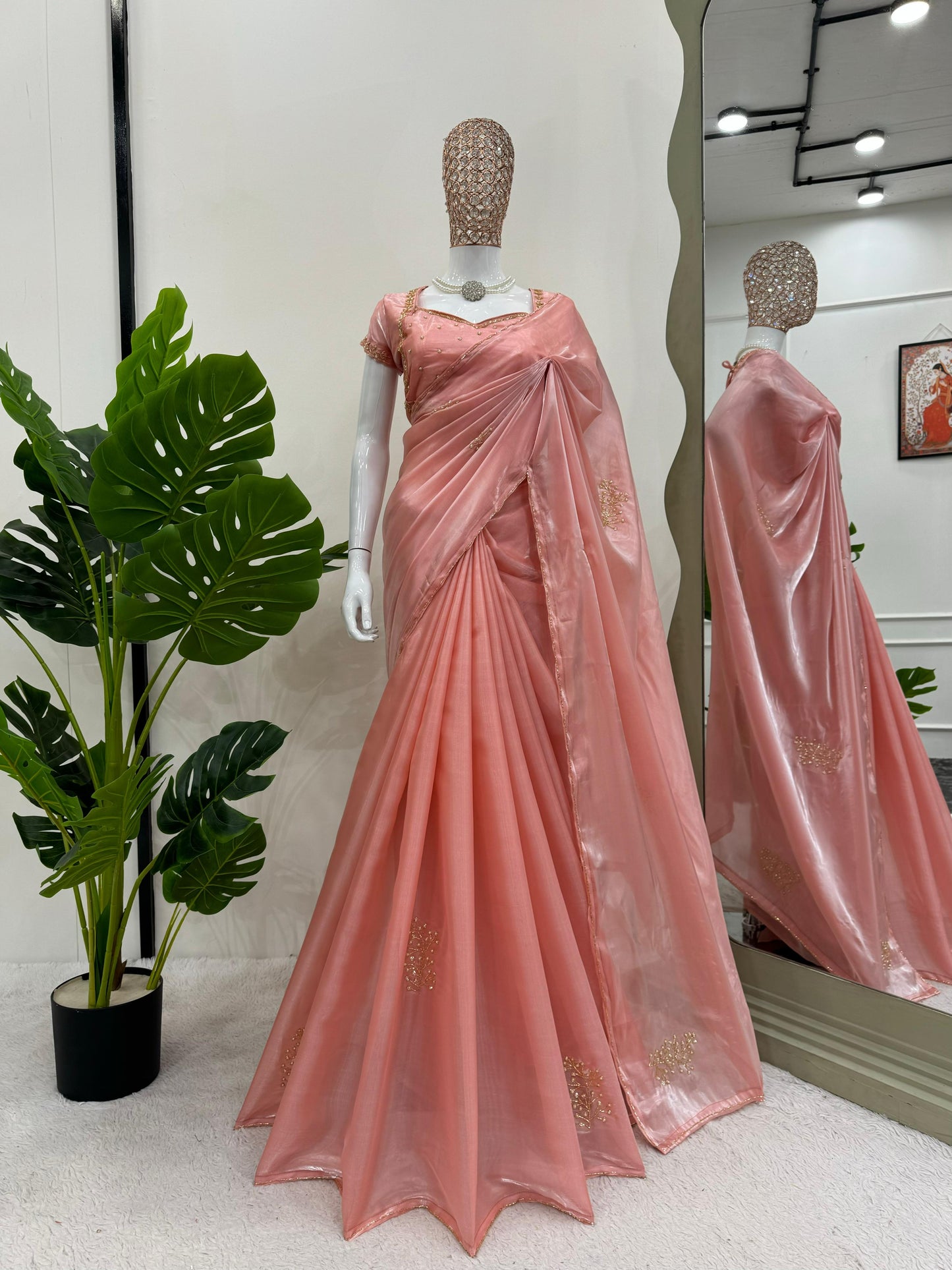 Peach Jimmy Chu Silk Saree